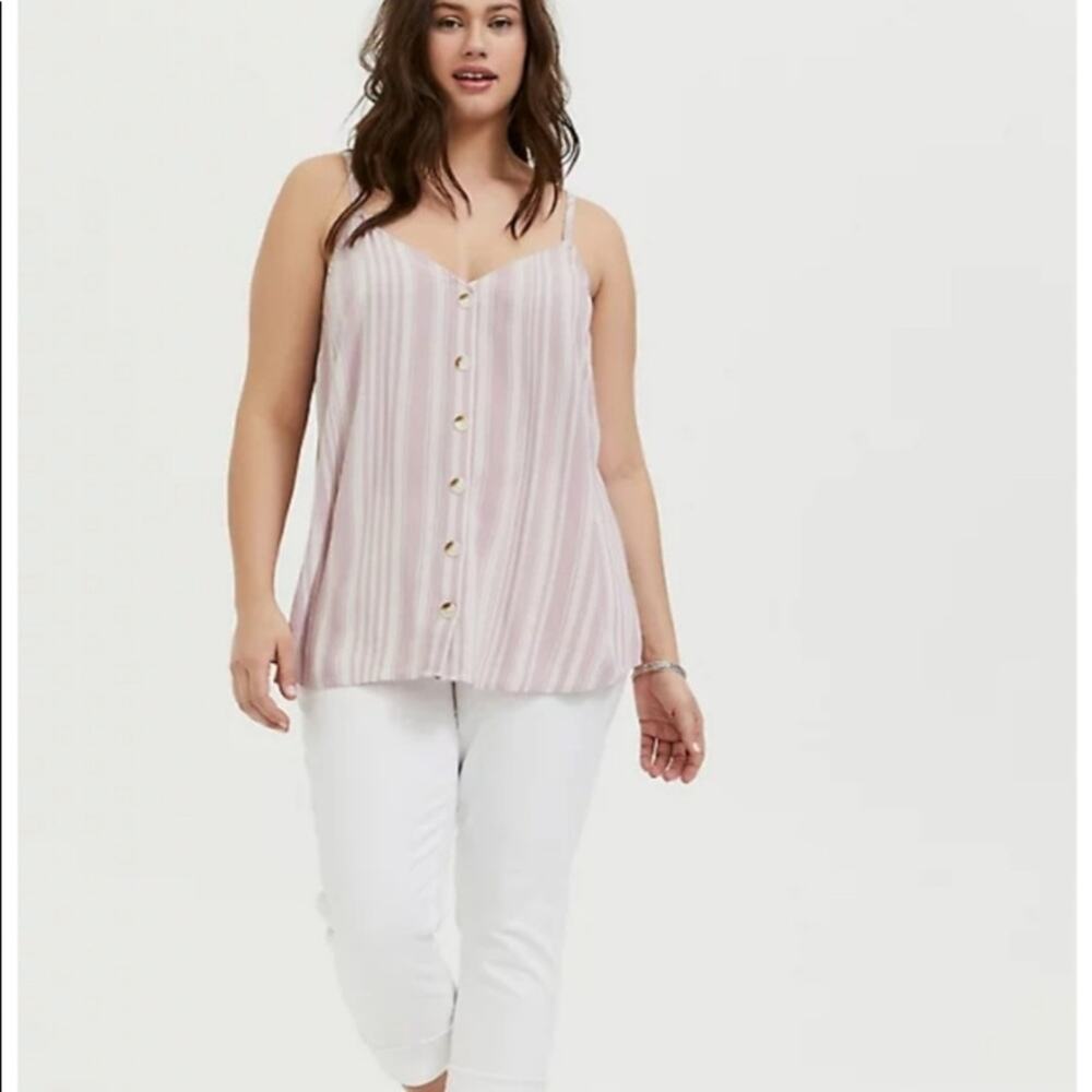 TORRID MAUVE PINK STRIPE BUTTON FRONT CAMI TANK